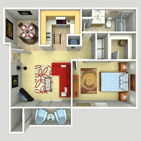 Floor plan for 1 bed, 1 bath, 795 sqft
